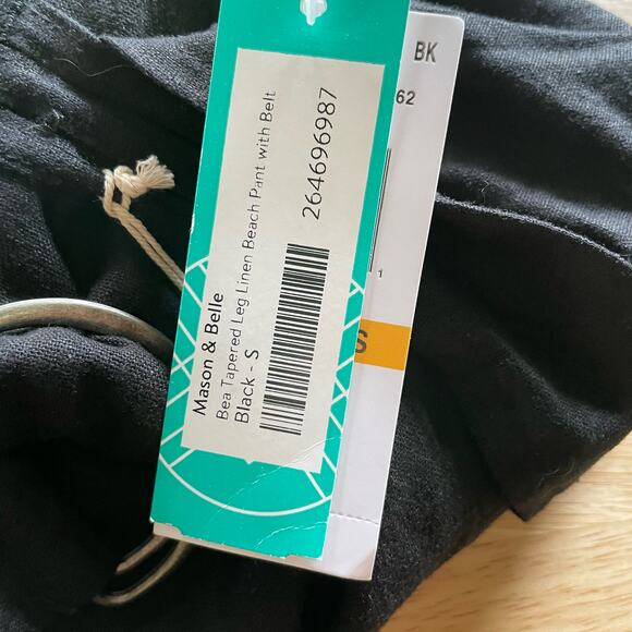 Mason & Belle Pants Bea Black Tapered Leg Linen Beach Belted Sz S Stitch Fix NEW - Picture 5 of 12